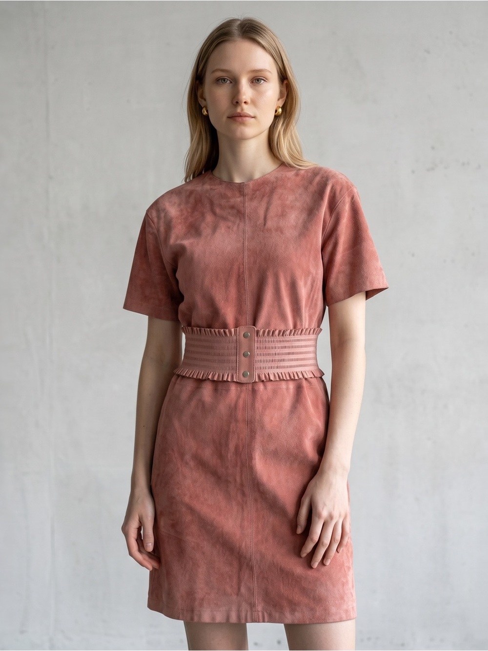 Vintage Y2K Pink Barbiecore Suede Short Sleeve Pinup Midi Dress - Size 8
